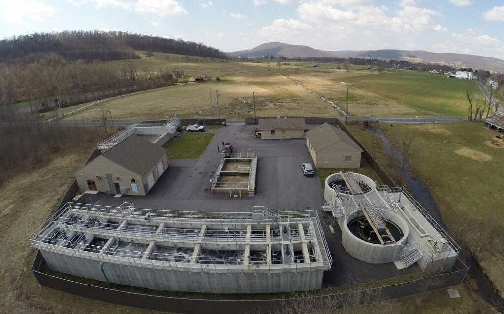 An overhead view of the wastewater treatment plant at Fairfield Bay.