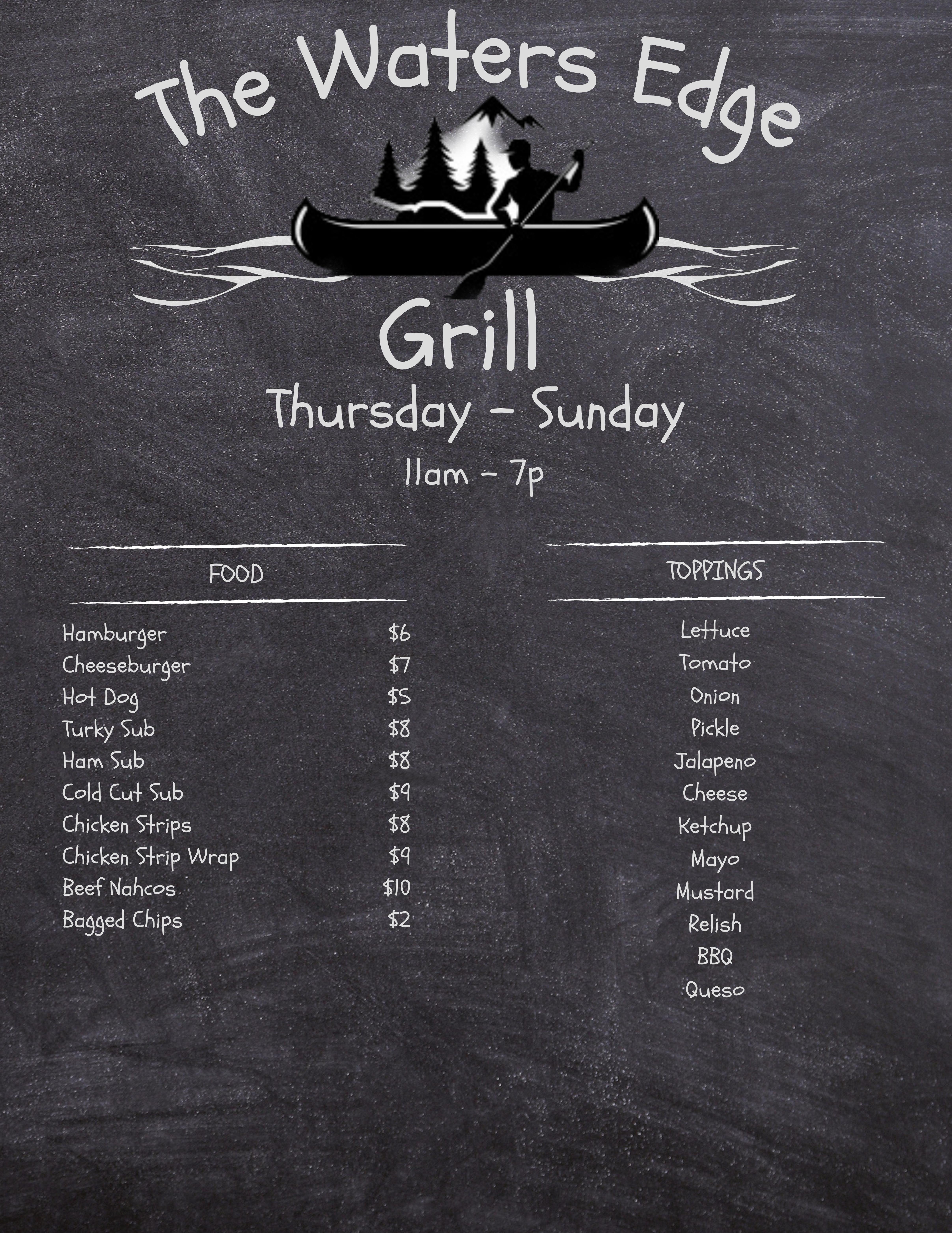 The Water's Edge Grill Menu